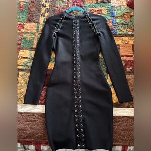 Fashion Nova Black Lace-Up Long Sleeve Dress